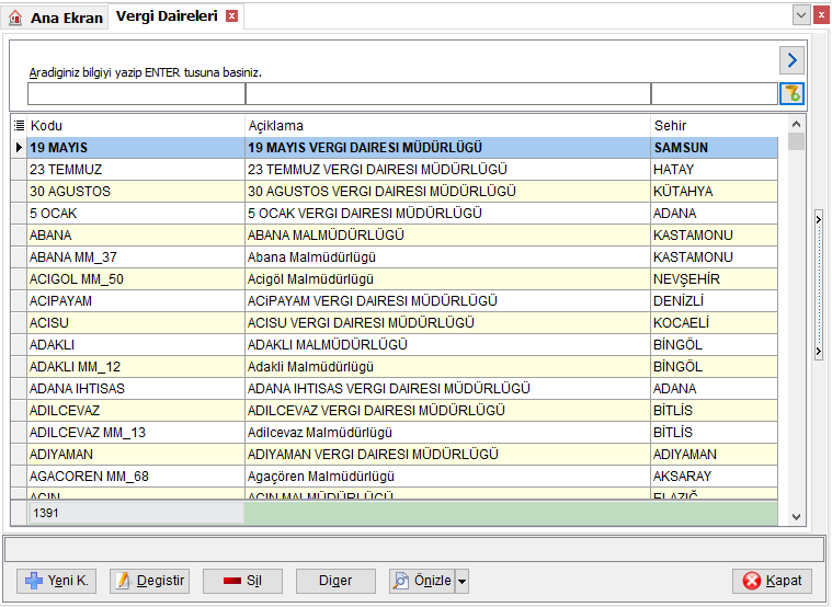 Vergi Dairesi Liste Ekrani.PNG