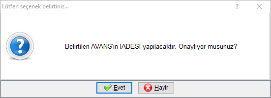 Rez Avans Iade Onay
