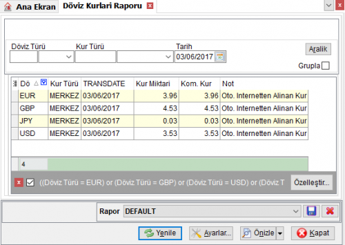 OnKasa_Raporlar_Doviz_Kurlari_Raporu_Liste
