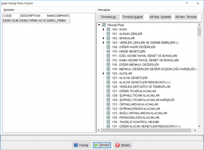 Hesap Plani Sube Yetkileri