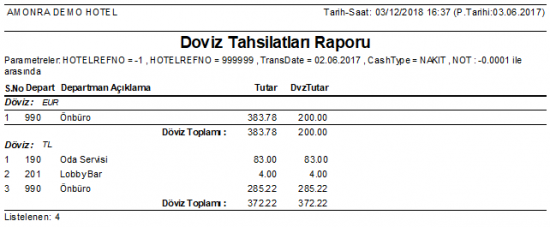 OnKasa_Raporlar_Doviz_Tahsilatlari_Raporu_Rapor