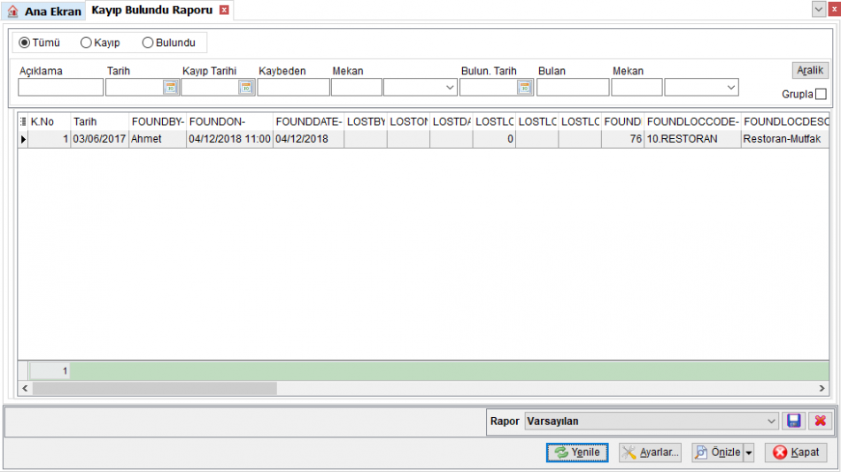 CRM_Raporlar_KayipBulunduRaporu